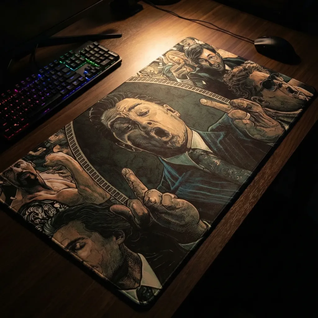 Leonardo dicaprio middle finger desktop mat by Urbanrat